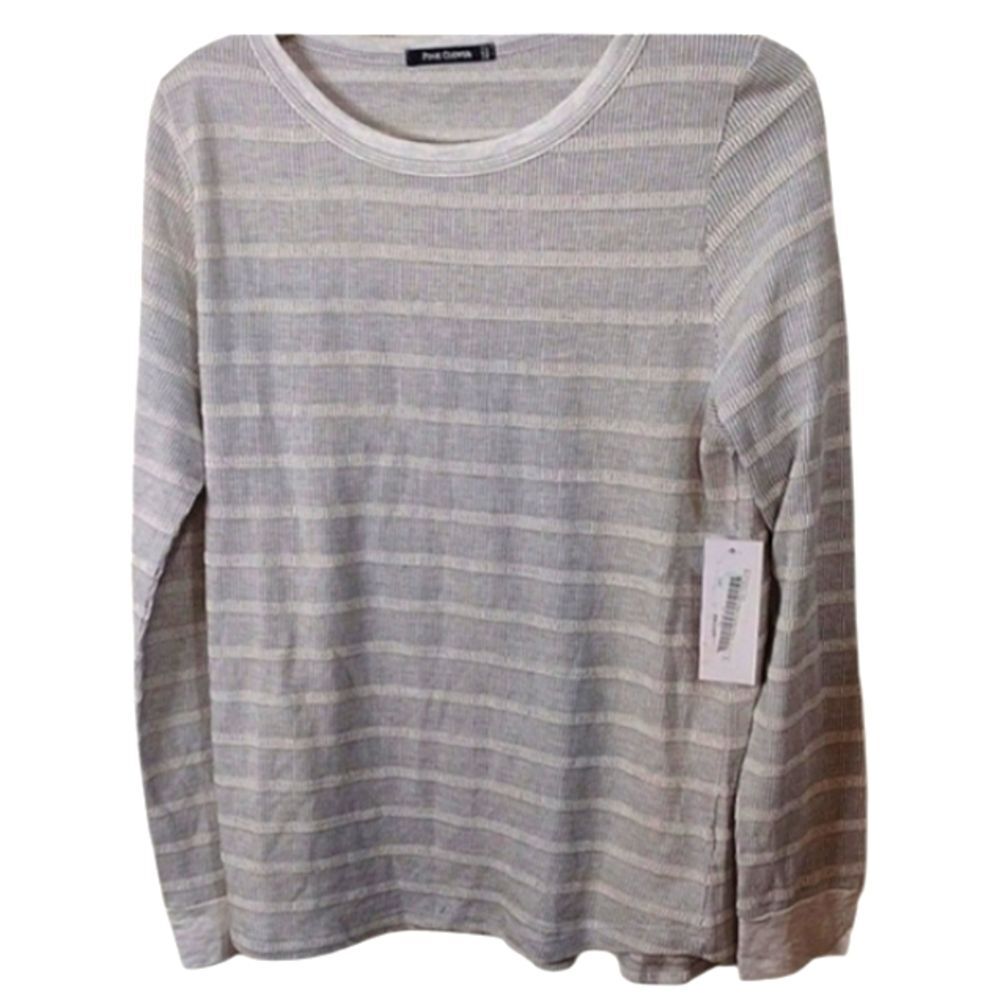 Pink Clover Gray Striped Long Sleeve Tee